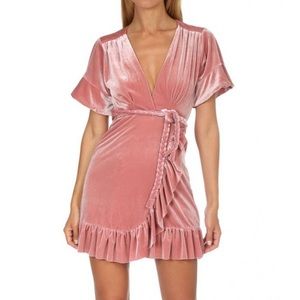 Misa Los Angeles Pink Velvet Wrap Dress
